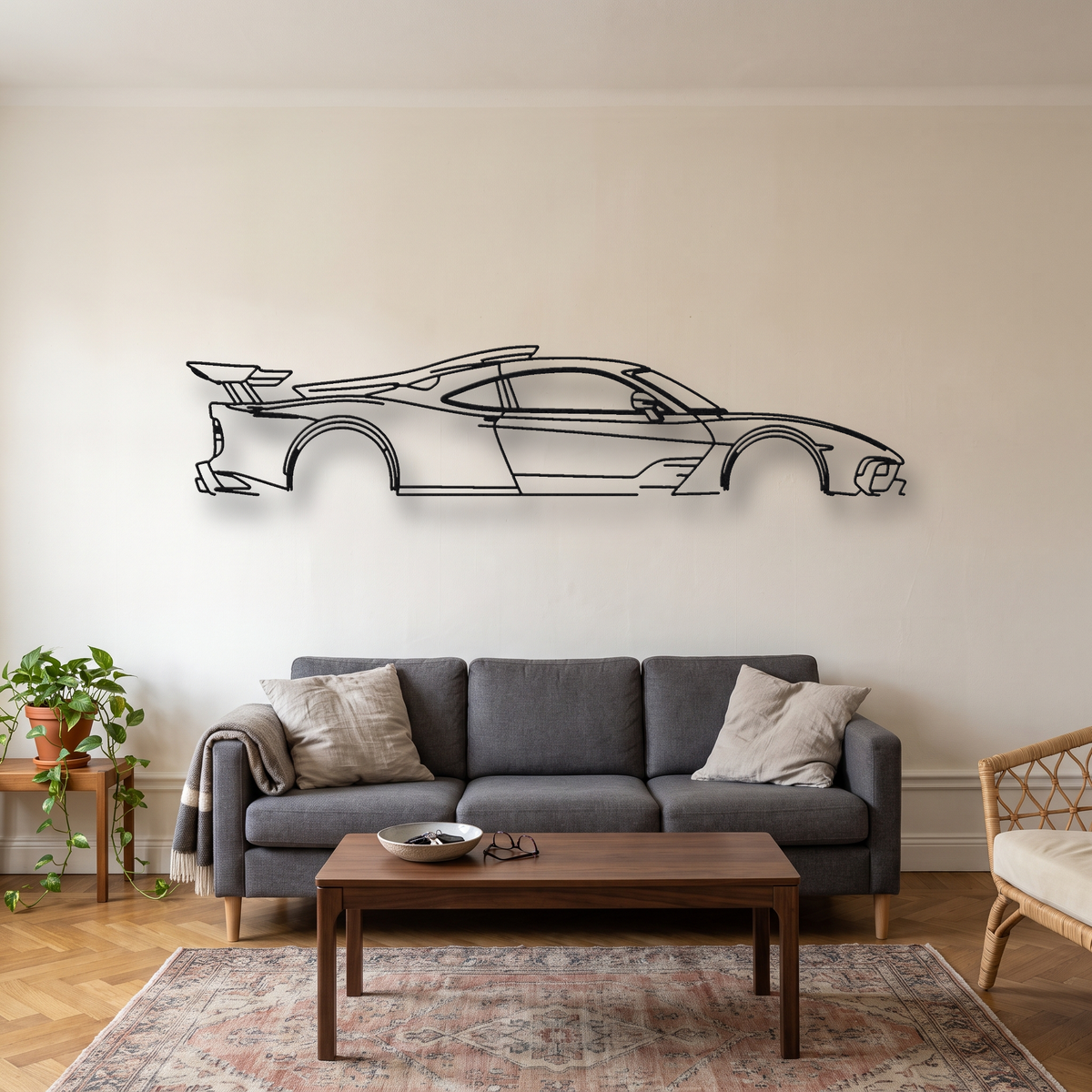 Mercedes-AMG One metal wall art silhouette, front view on wall