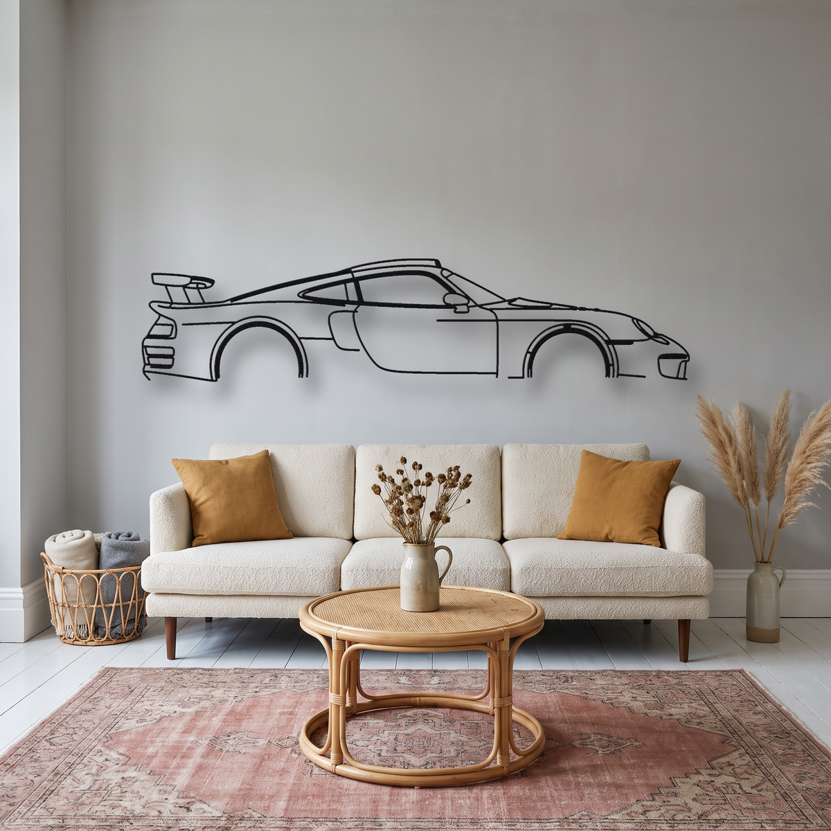 Porsche 911 GT1 Straßenversion metal wall art silhouette, front view on wall