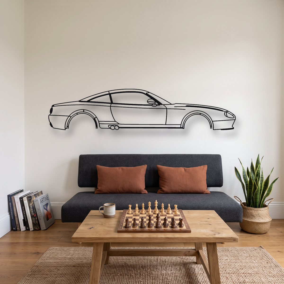 Spyker C8 Coupe metal wall art silhouette, front view on wall