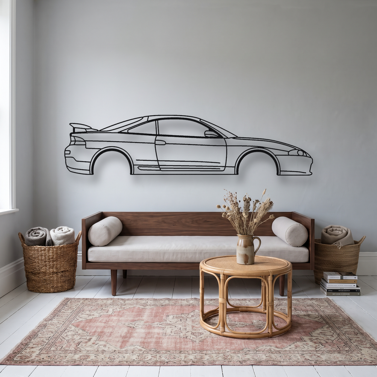 1995-1999 Mitsubishi Eclipse GSX 2G metal wall art silhouette, front view on wall