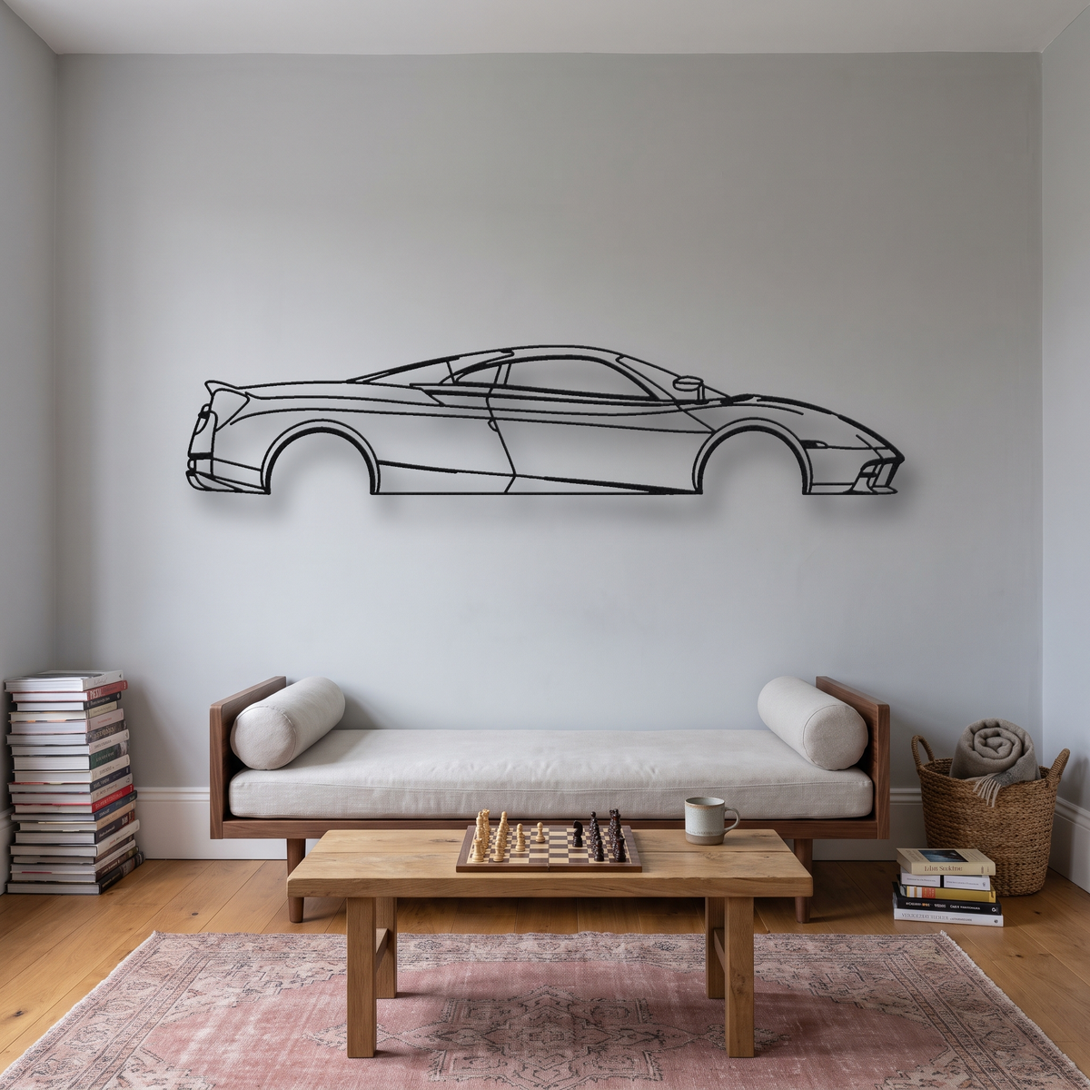 Pagani Huayra Codalunga metal wall art silhouette, front view on wall