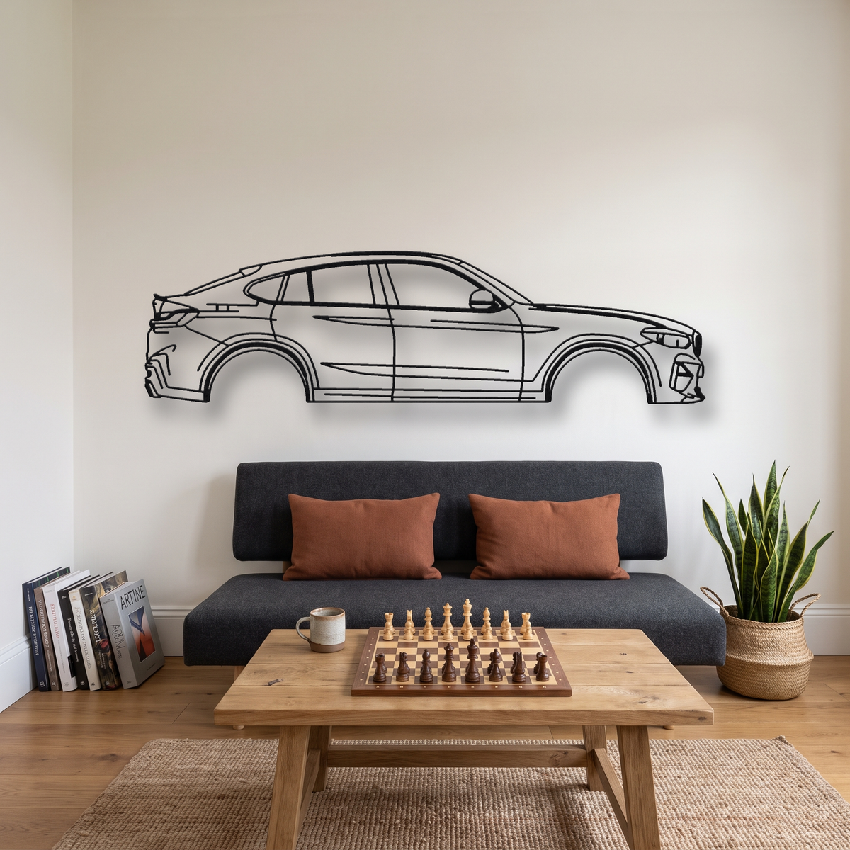 BMW X4M F98 metal wall art silhouette, front view on wall