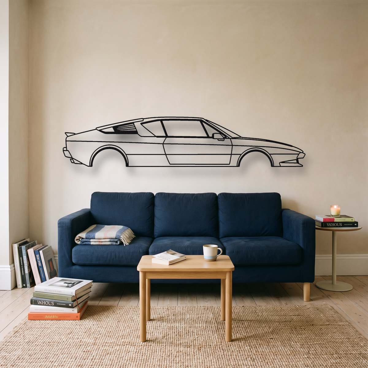 Lamborghini Jalpa metal wall art silhouette, front view on wall