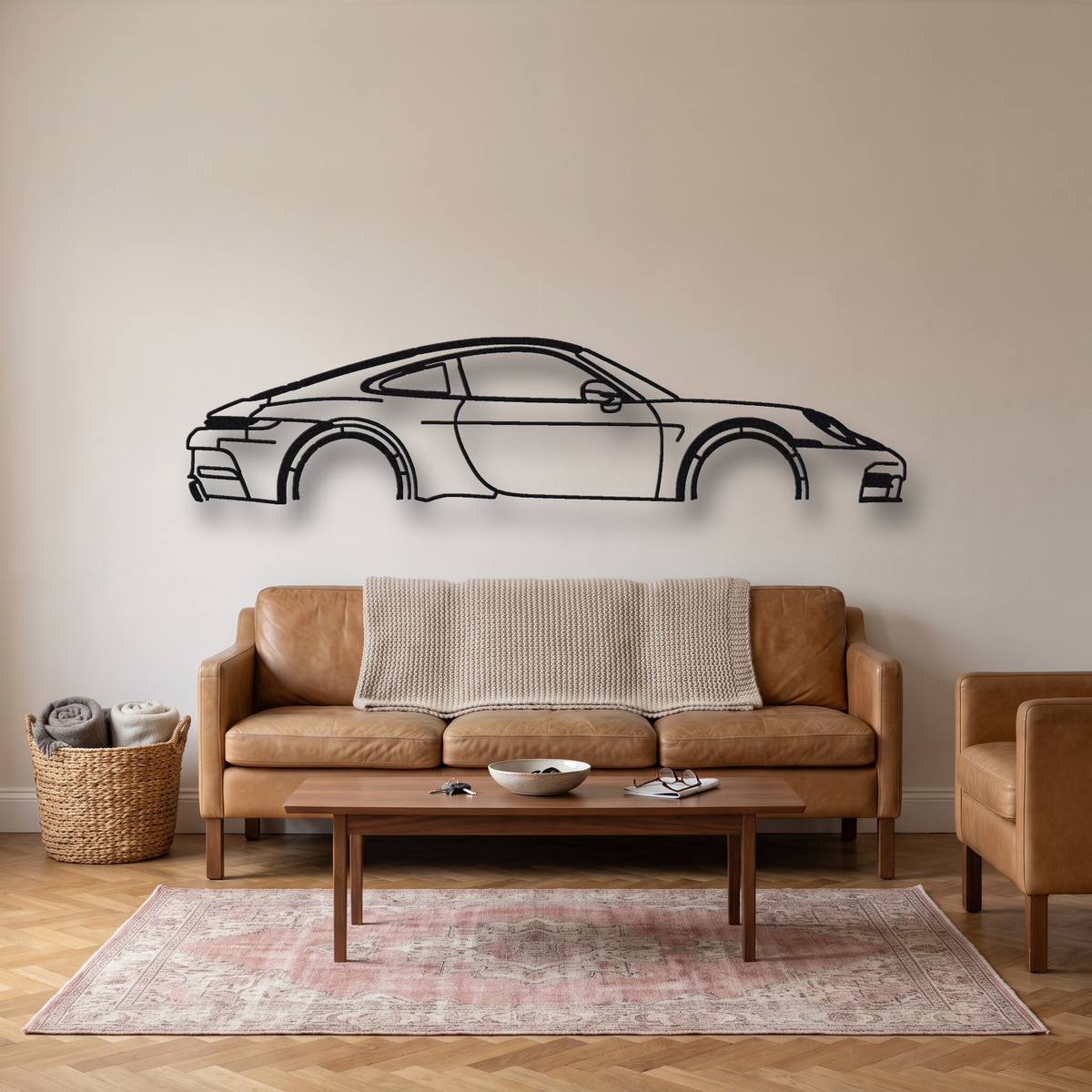 2025- Porsche 911 Carrera GTS T-Hybrid 992.2 metal wall art silhouette, front view on wall
