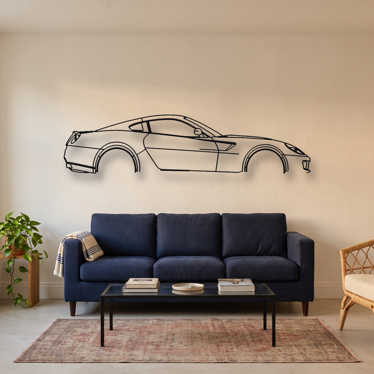Ferrari 599 GTB Fiorano metal wall art silhouette, front view on wall