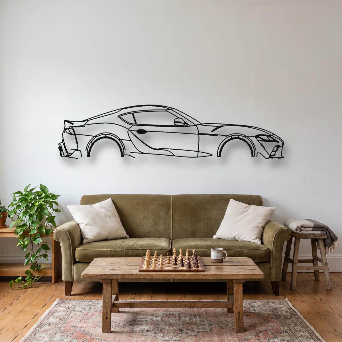 Toyota GR Supra Final Edition A90 metal wall art silhouette, front view on wall