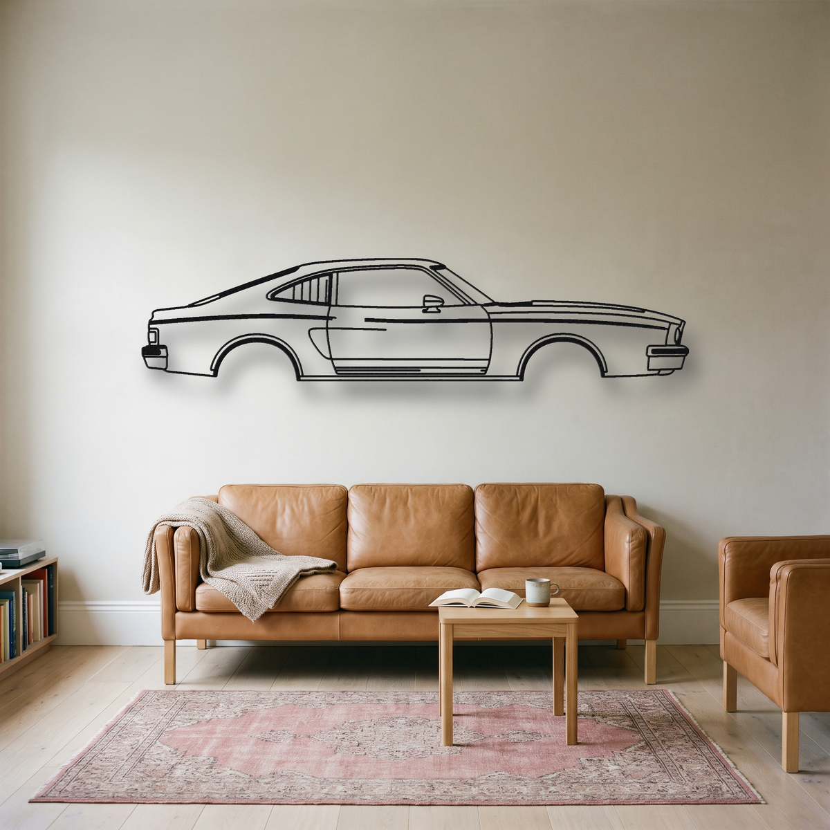 Ford Mustang II King Cobra metal wall art silhouette, front view on wall
