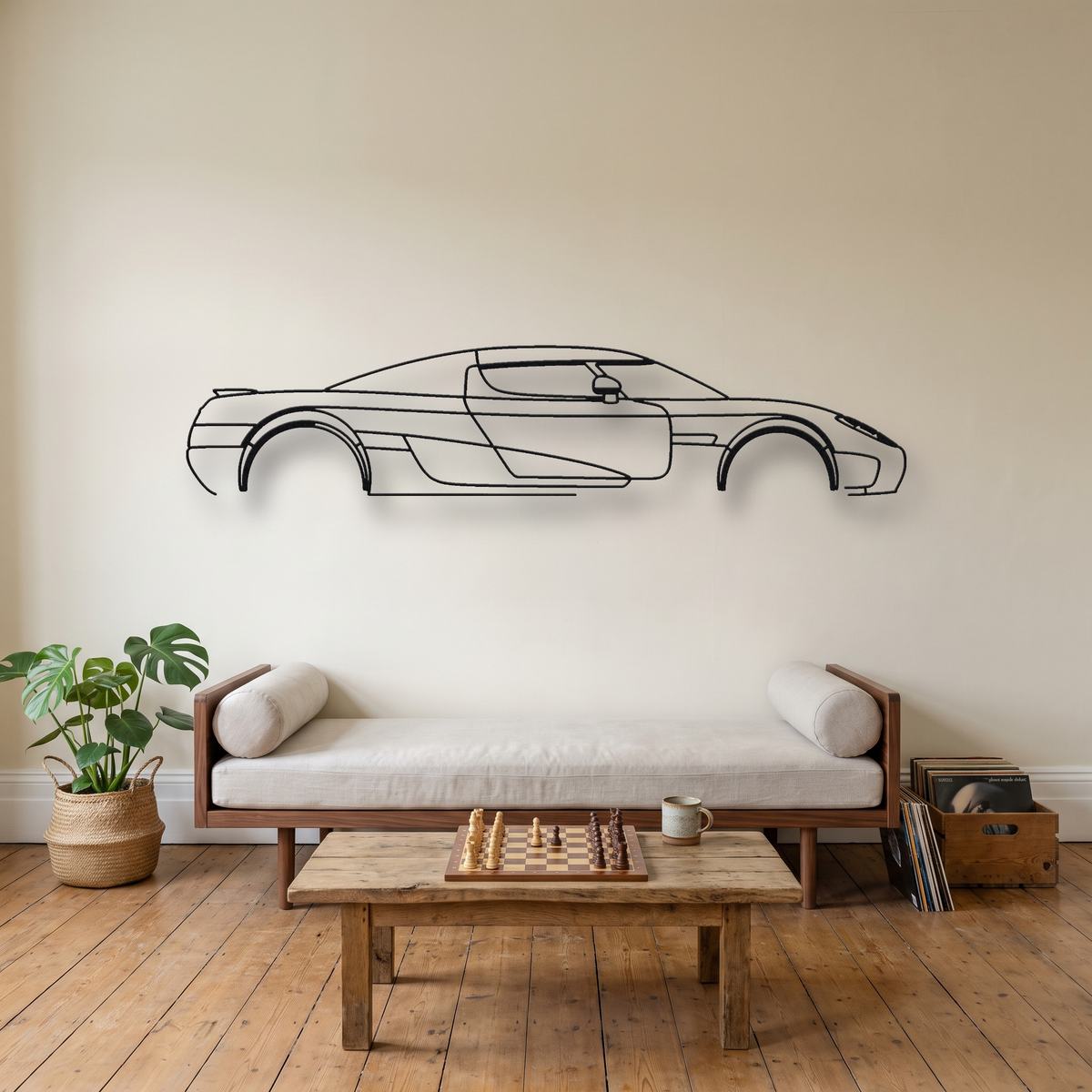 Koenigsegg CCX metal wall art silhouette, front view on wall