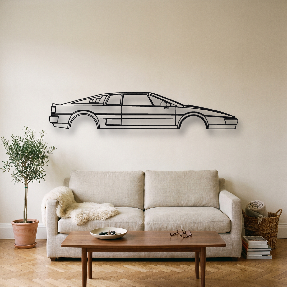 Lotus Esprit X180 metal wall art silhouette, front view on wall