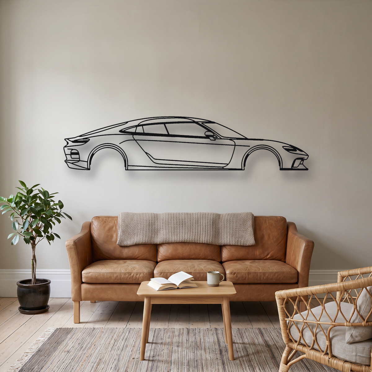 Koenigsegg Gemera metal wall art silhouette, front view on wall