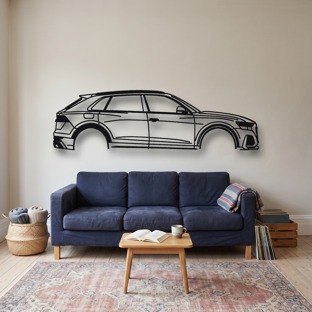 2020- Audi RS Q8 4M metal wall art silhouette, front view on wall