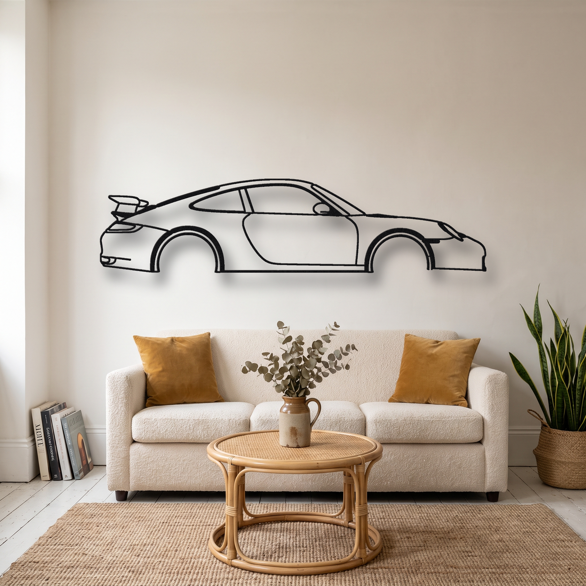2007-09 Porsche 911 GT3 997.1 metal wall art silhouette, front view on wall
