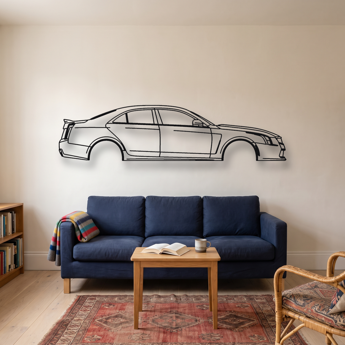 Cadillac ATS-V Sedan metal wall art silhouette, front view on wall