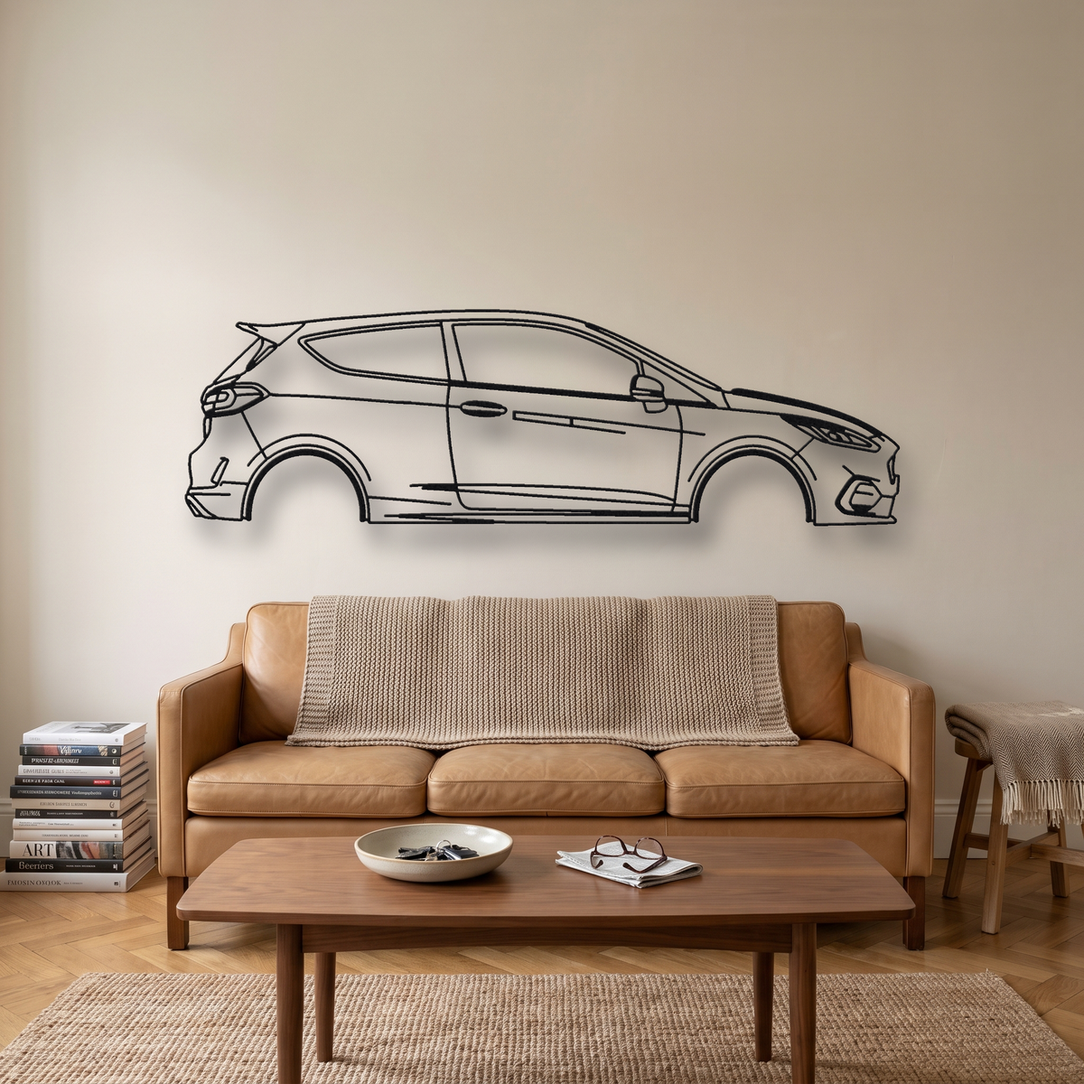 Ford Fiesta ST MK8 metal wall art silhouette, front view on wall