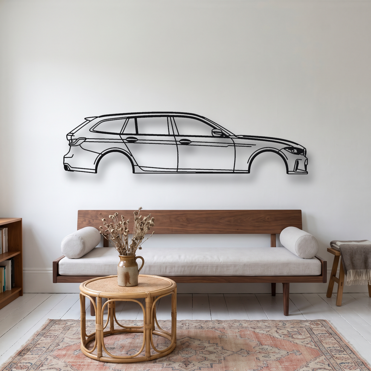 Alpina B3 Touring G20 metal wall art silhouette, front view on wall