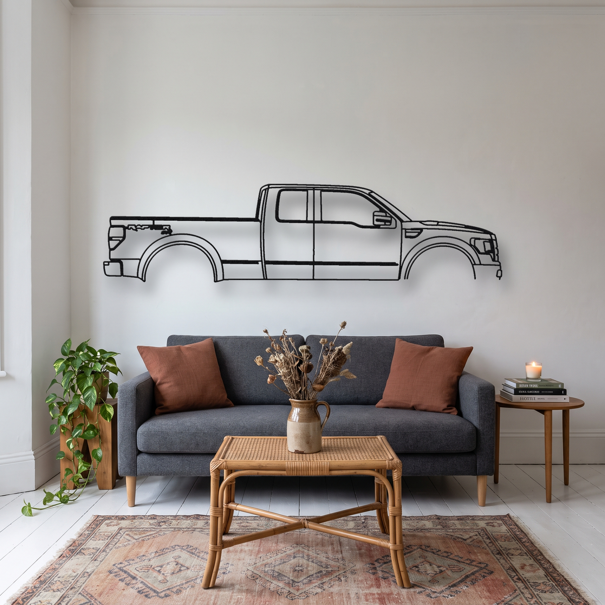 Ford F-150 SVT Raptor Gen 1 metal wall art silhouette, front view on wall