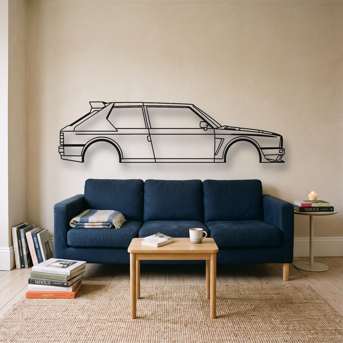 Lancia Delta S4 Stradale metal wall art silhouette, front view on wall