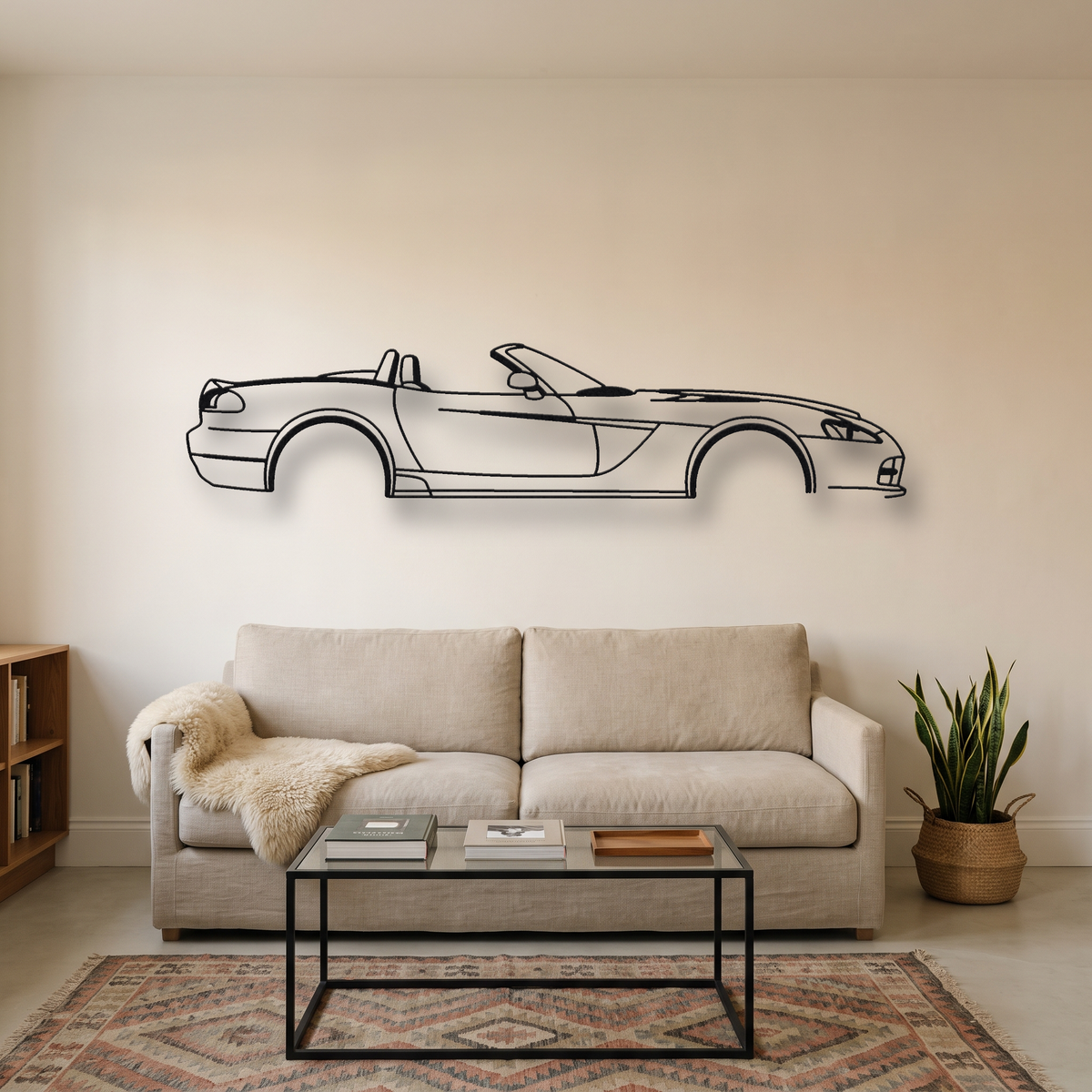 Dodge Viper SRT-10 Roadster Gen 4 metal wall art silhouette, front view on wall