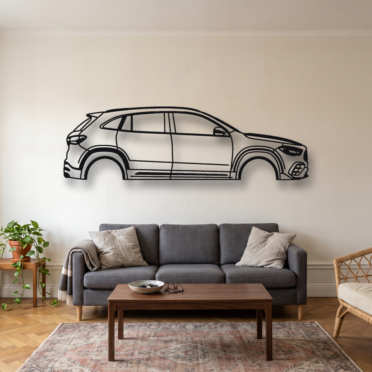 2021- Mercedes-AMG GLA 45 S H247 metal wall art silhouette, front view on wall
