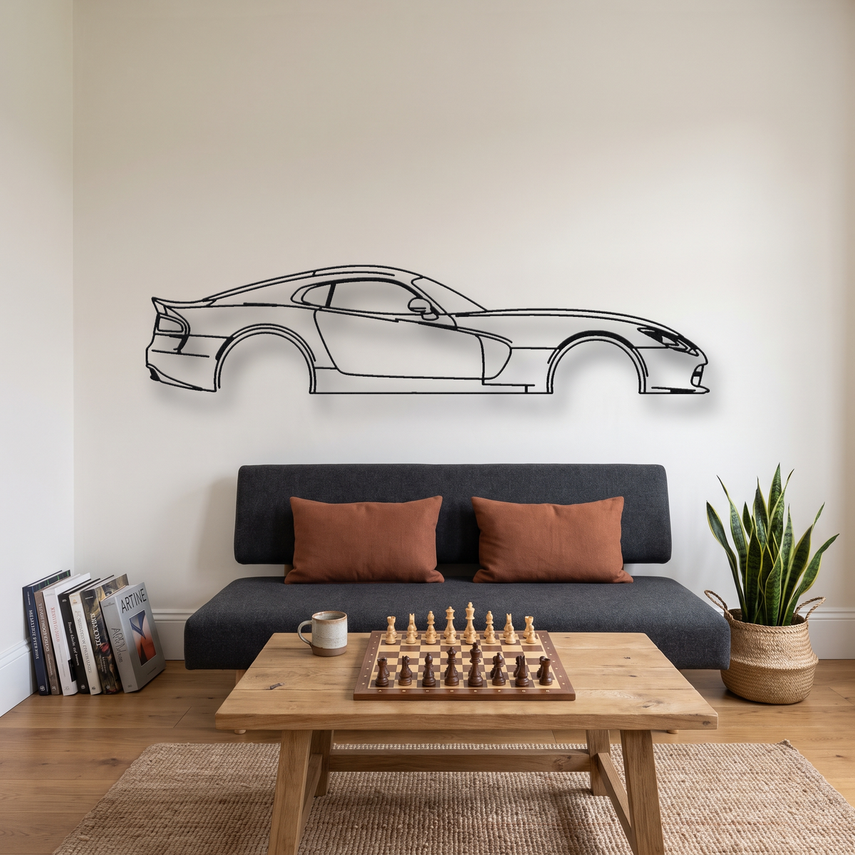 Dodge Viper GTS Gen 5 metal wall art silhouette, front view on wall