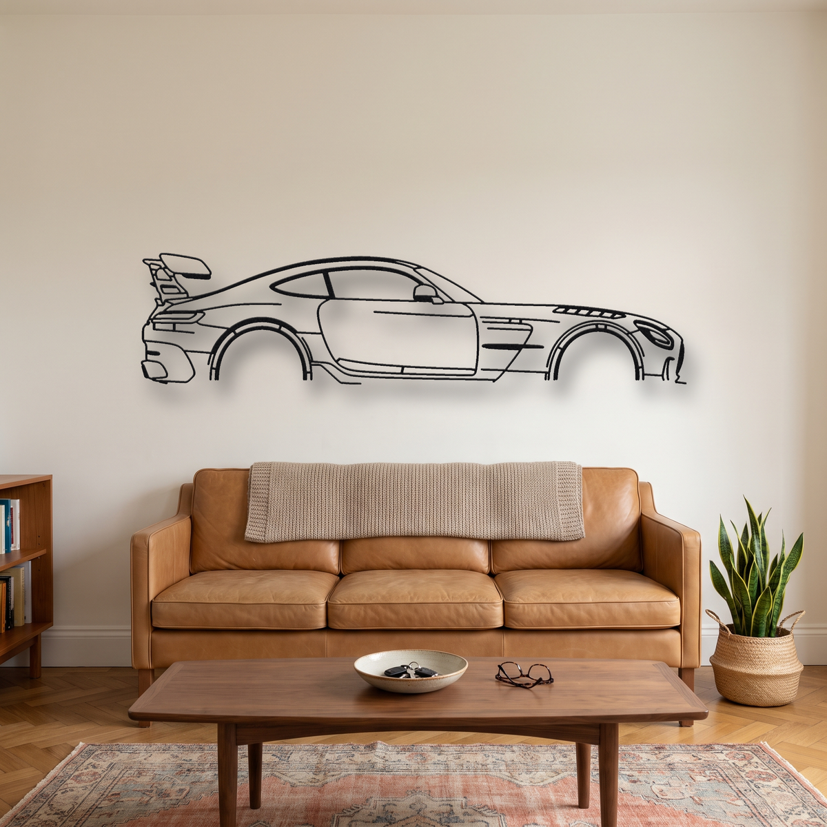 Mercedes-AMG GT Black Series C190 metal wall art silhouette, front view on wall