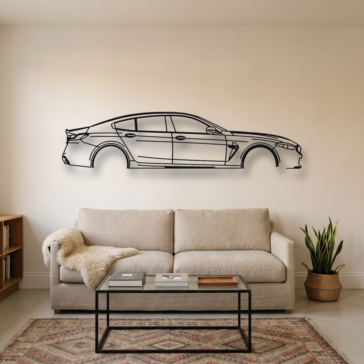 BMW M8 Gran Coupe F93 metal wall art silhouette, front view on wall