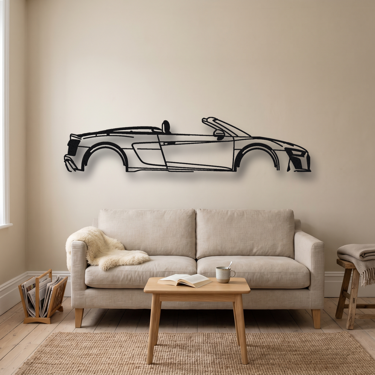 2017-23 Audi R8 Spyder Gen 2 Type 4S metal wall art silhouette, front view on wall