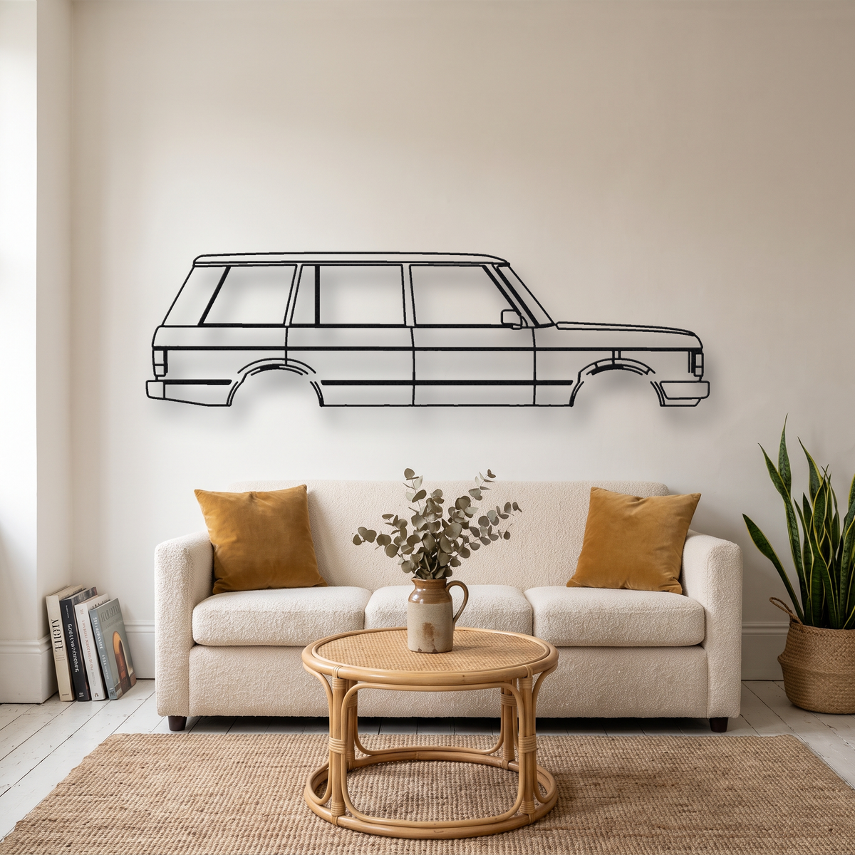 Land Rover Range Rover Classic metal wall art silhouette, front view on wall