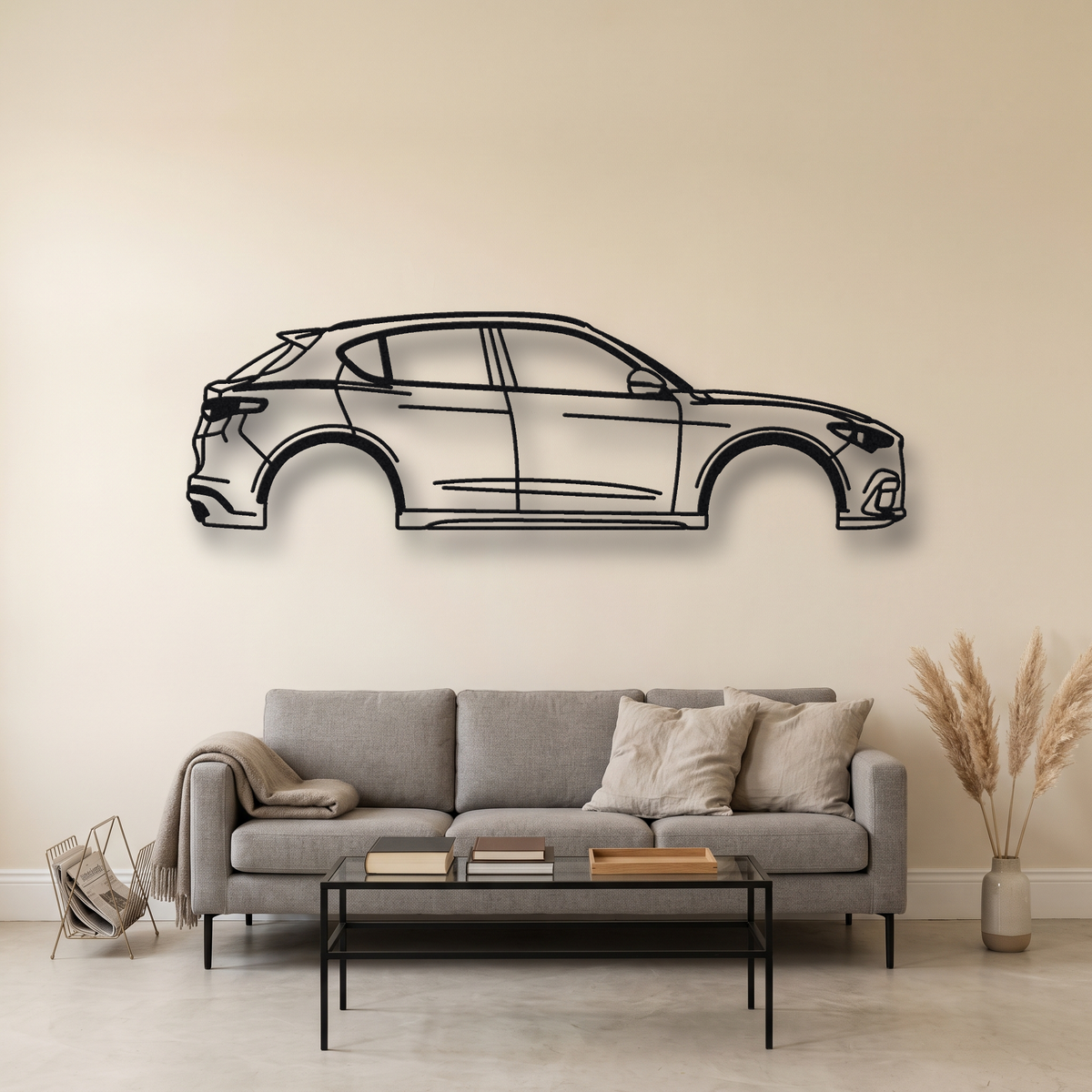 2018- Alfa Romeo Stelvio Quadrifoglio 949 metal wall art silhouette, front view on wall