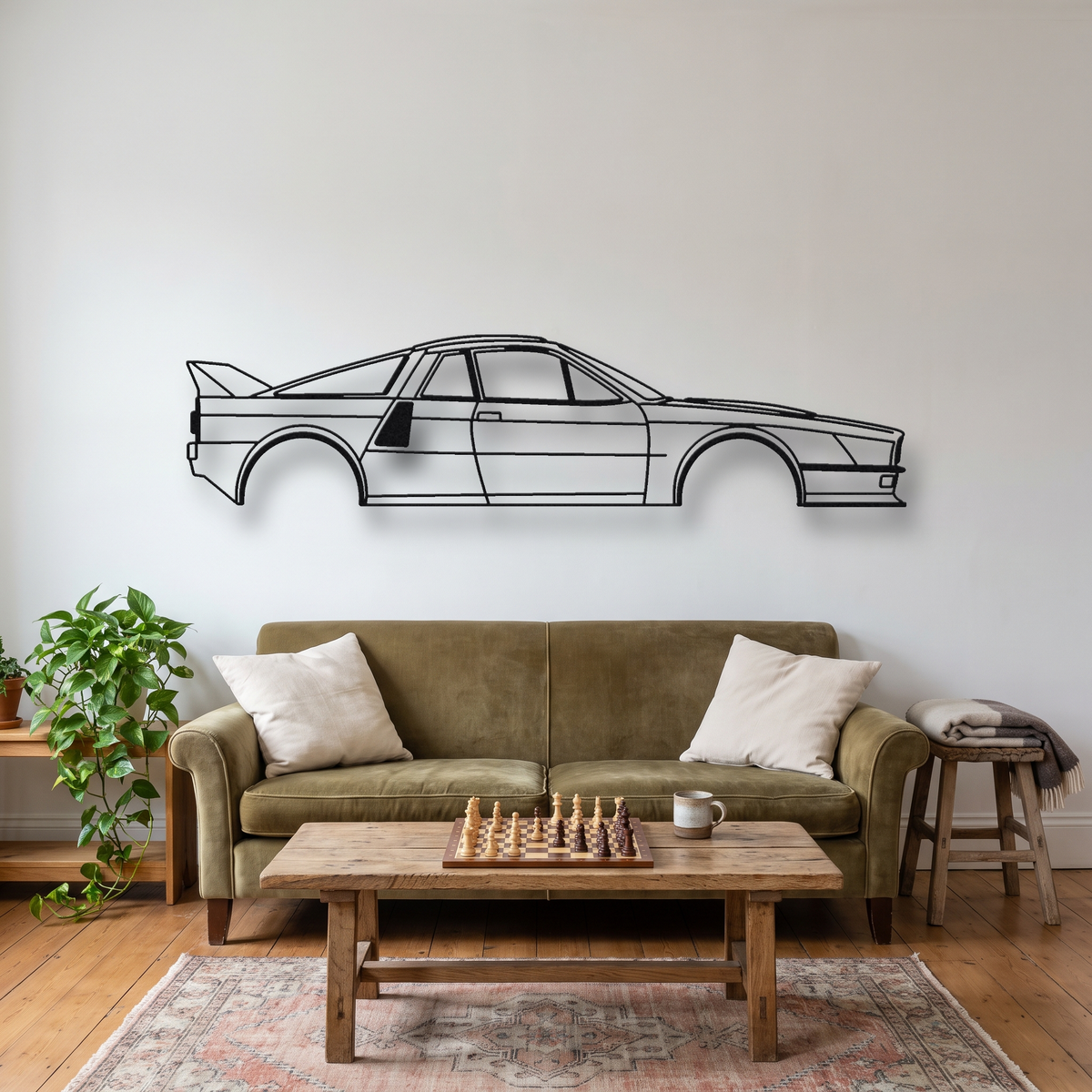 Lancia Rally 037 Stradale metal wall art silhouette, front view on wall