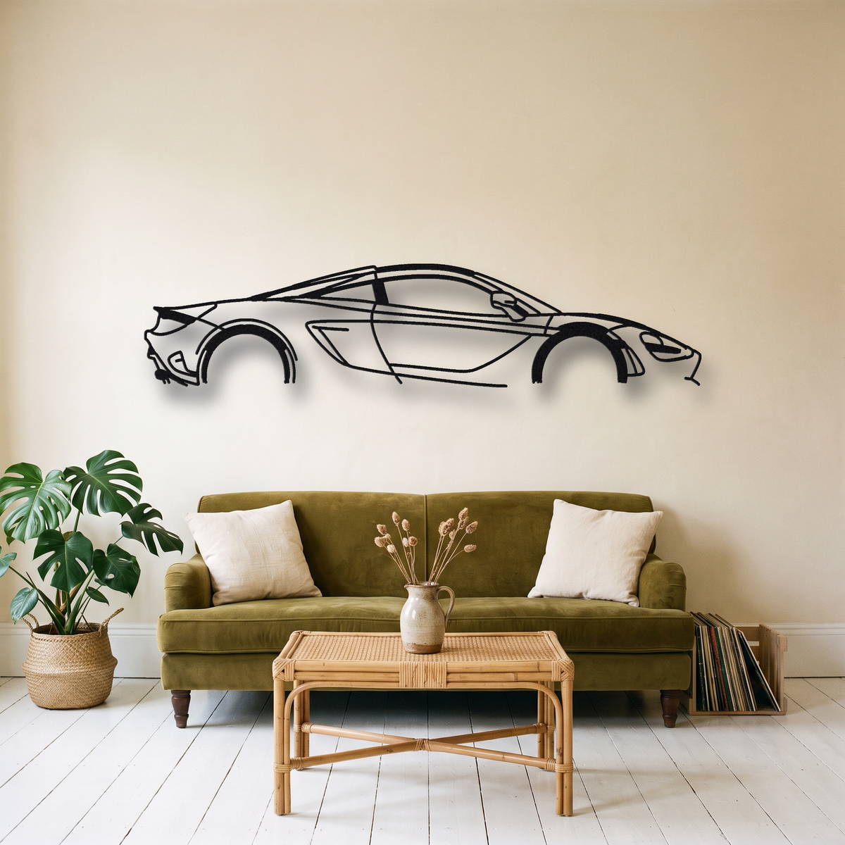 2024 McLaren 750S Le Mans metal wall art silhouette, front view on wall