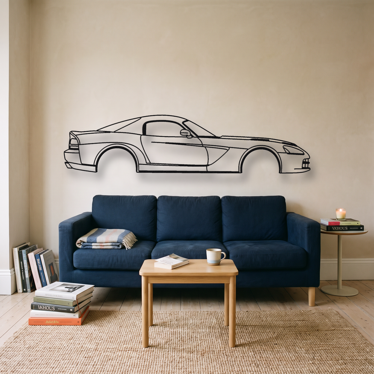 Dodge Viper SRT-10 Gen 3 metal wall art silhouette, front view on wall