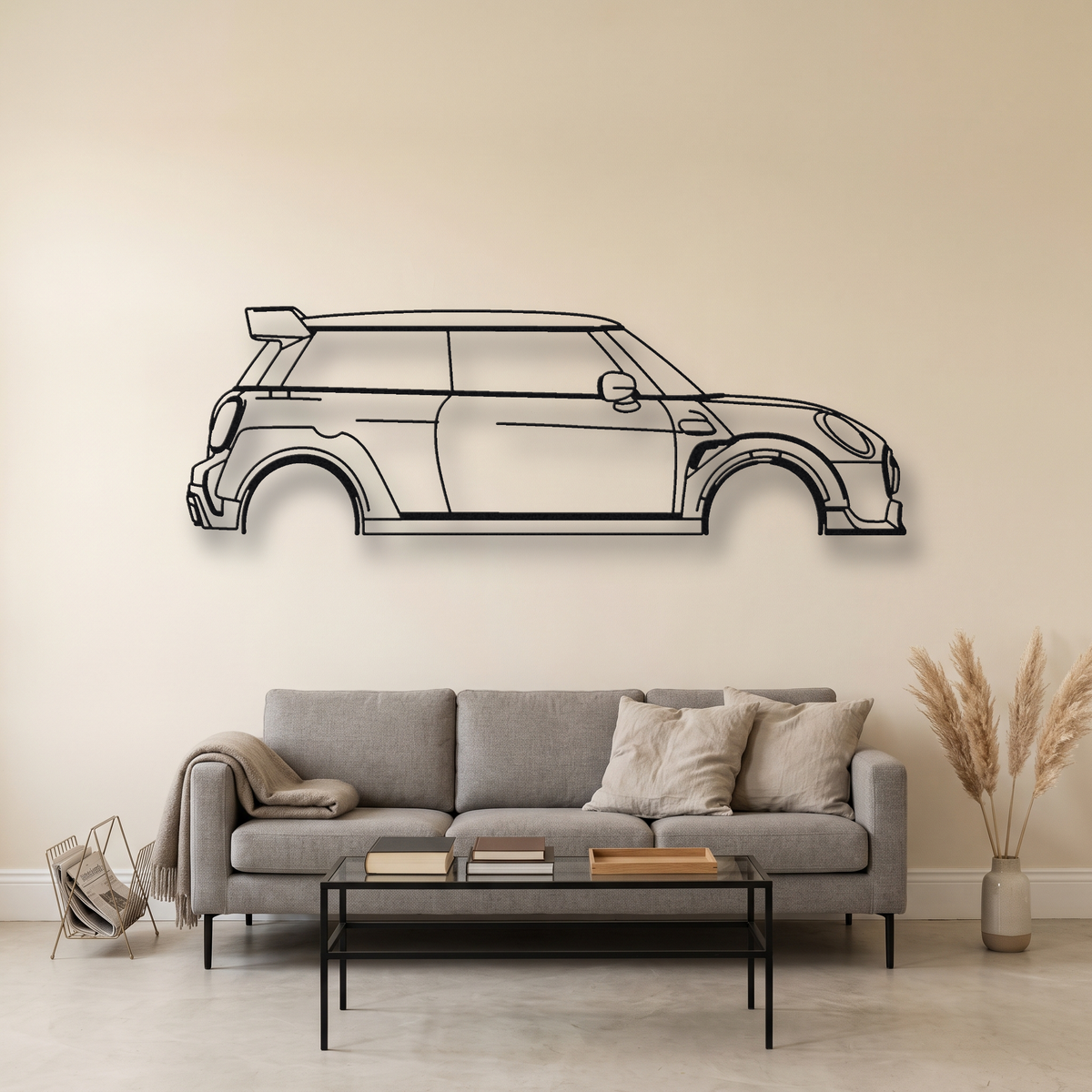 Mini John Cooper Works GP GP3 metal wall art silhouette, front view on wall