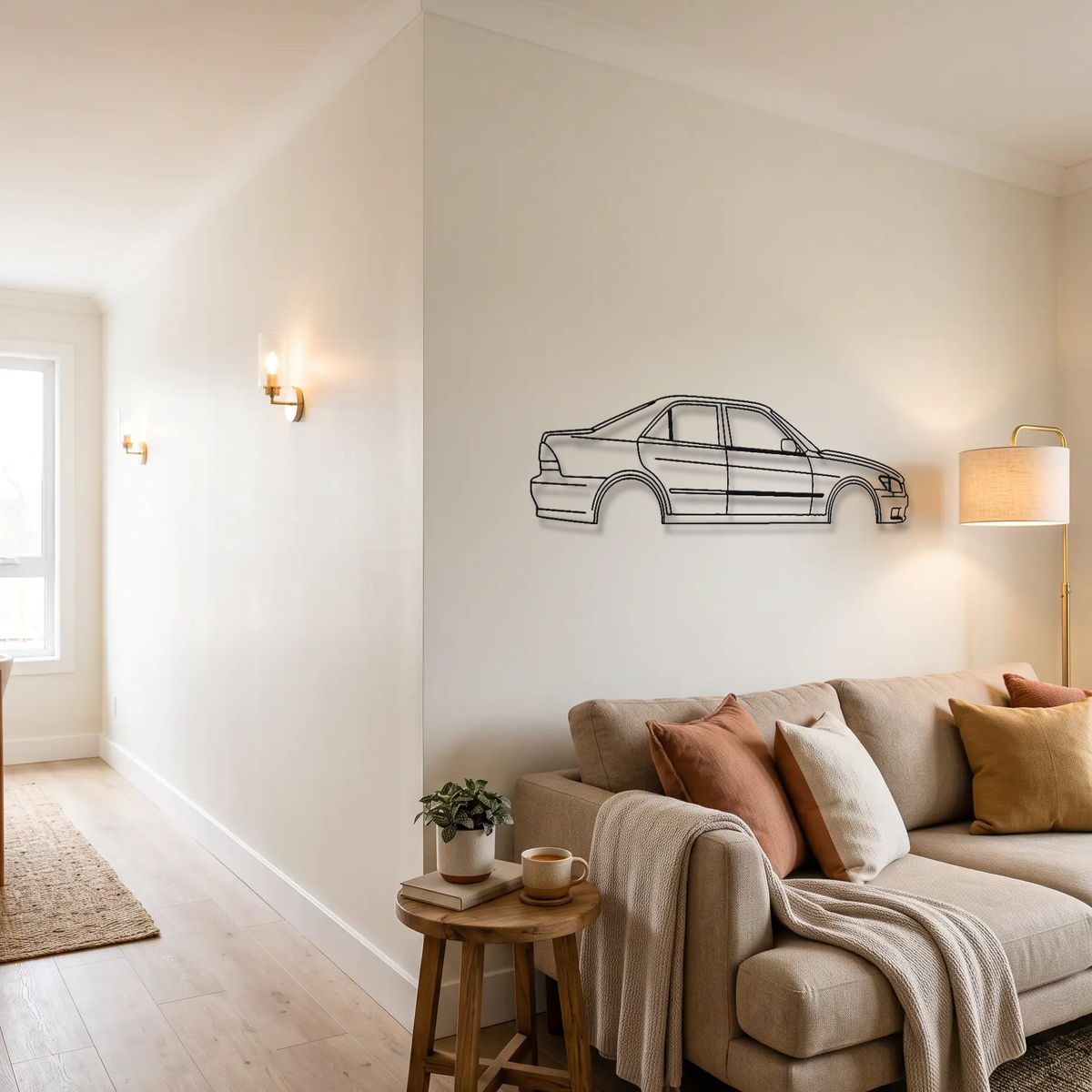 Lexus IS 300 XE10 metal wall art above a sofa in a living room
