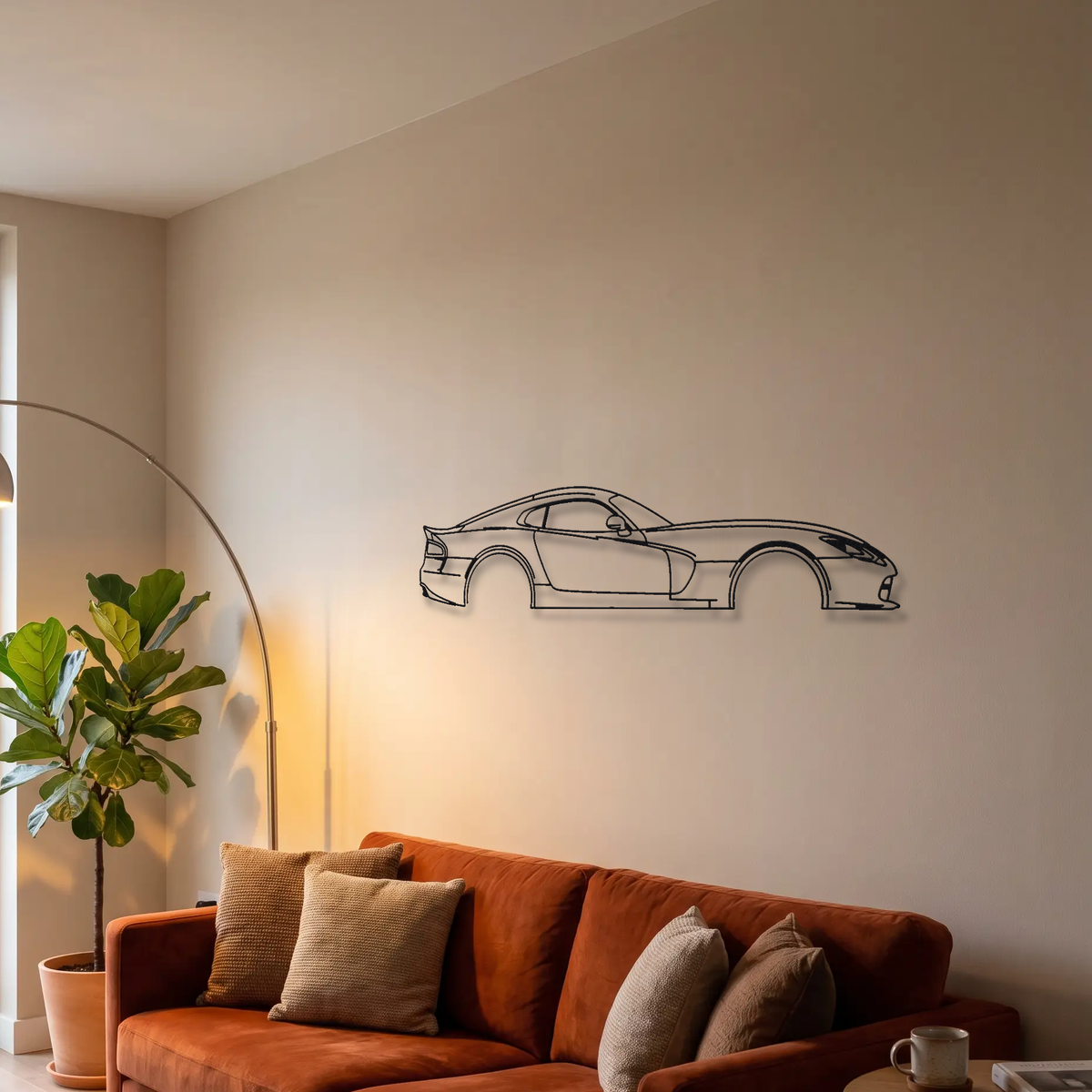 Dodge Viper GTS Gen 5 metal wall art above a sofa in a living room
