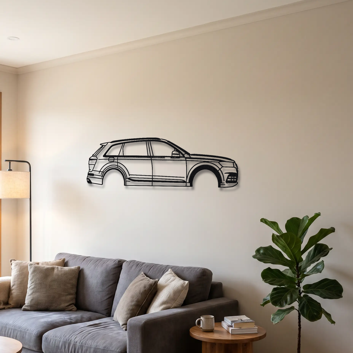 2017- Audi SQ7 / SQ8 4M metal wall art above a sofa in a living room