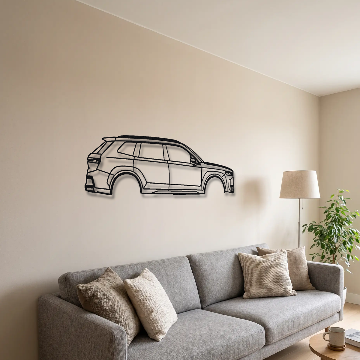 2022- BMW i4 M50 / iX M60 G26/I20 metal wall art above a sofa in a living room