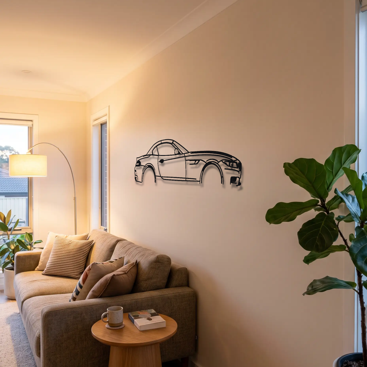 2011-16 BMW Z4 sDrive35is E89 metal wall art above a sofa in a living room