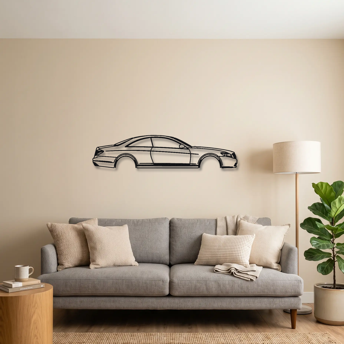 2007-14 Mercedes-AMG CL 63 / CL 65 AMG C216 metal wall art above a sofa in a living room