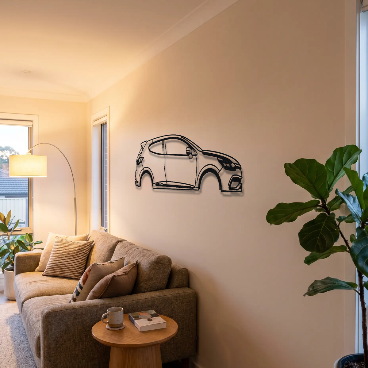 2009-18 Renault Clio RS 200 / RS 220 Trophy MK3/MK4 metal wall art above a sofa in a living room