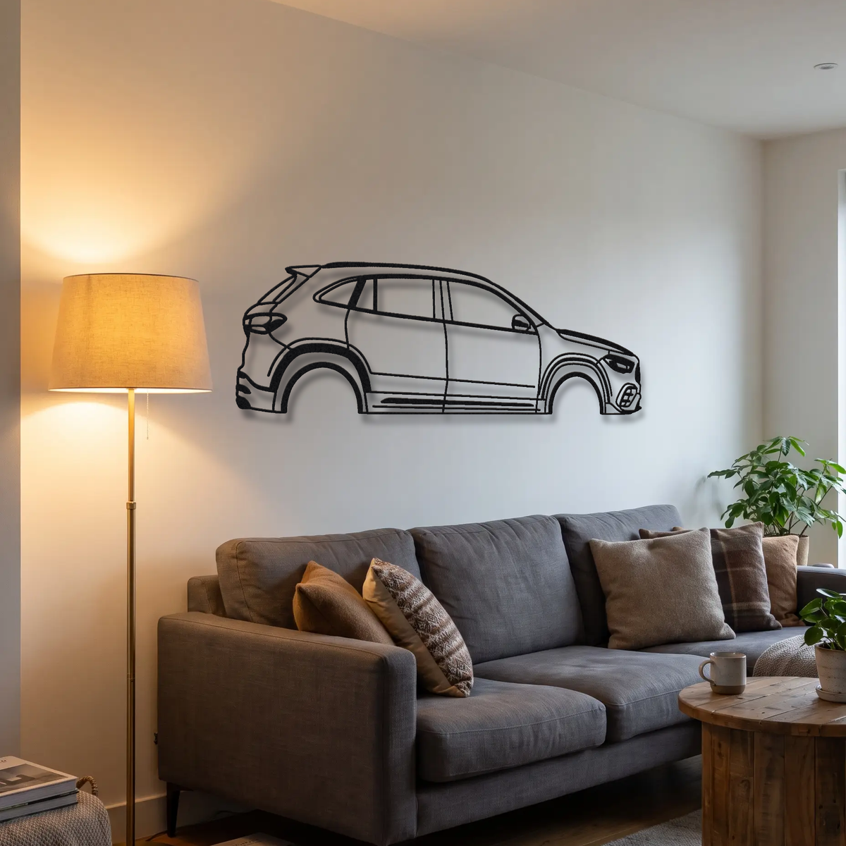 2021- Mercedes-AMG GLA 45 S H247 metal wall art above a sofa in a living room