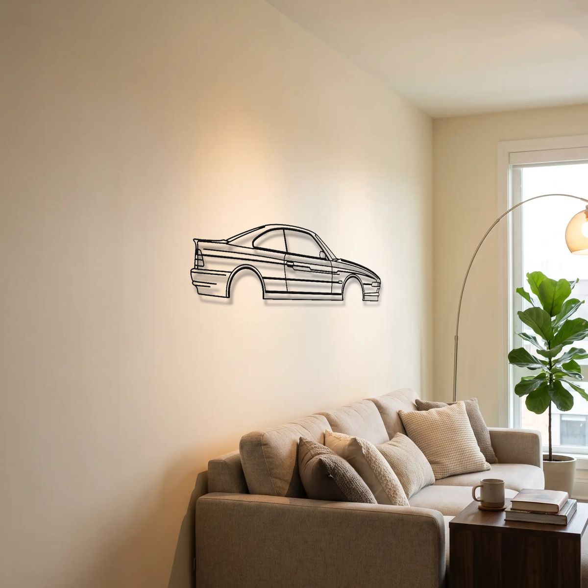 Alpina B12 5.7 Coupe E31 metal wall art above a sofa in a living room