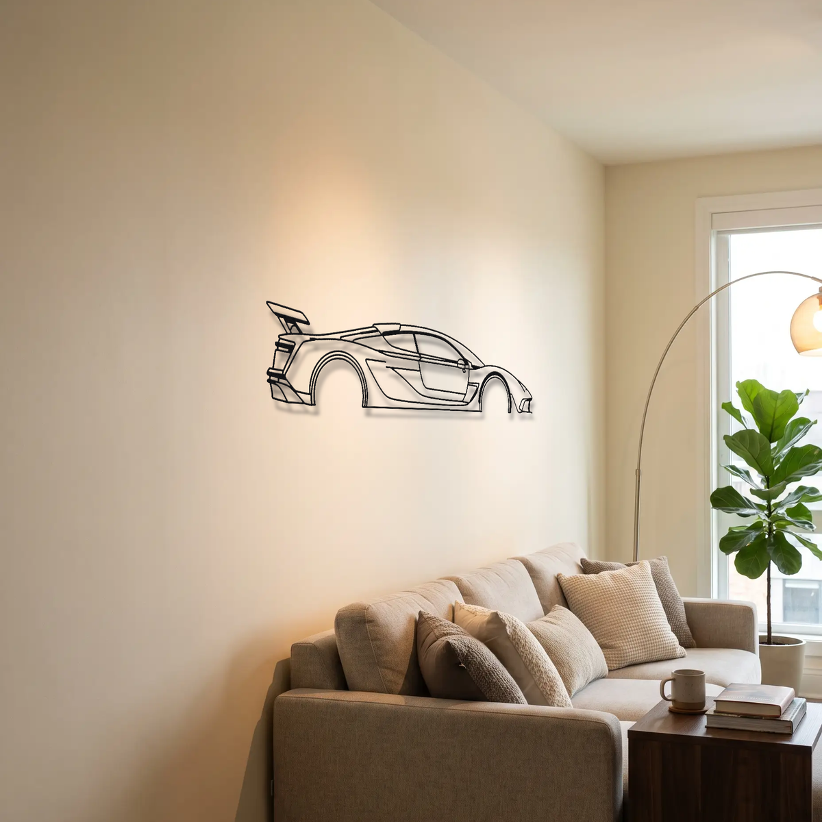 Czinger 21C metal wall art above a sofa in a living room