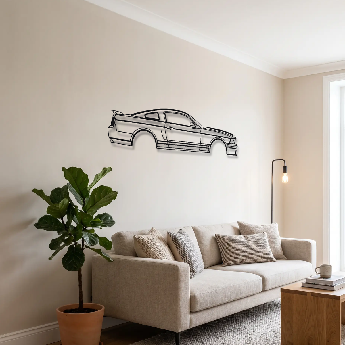 Ford Shelby GT500KR S197 metal wall art above a sofa in a living room