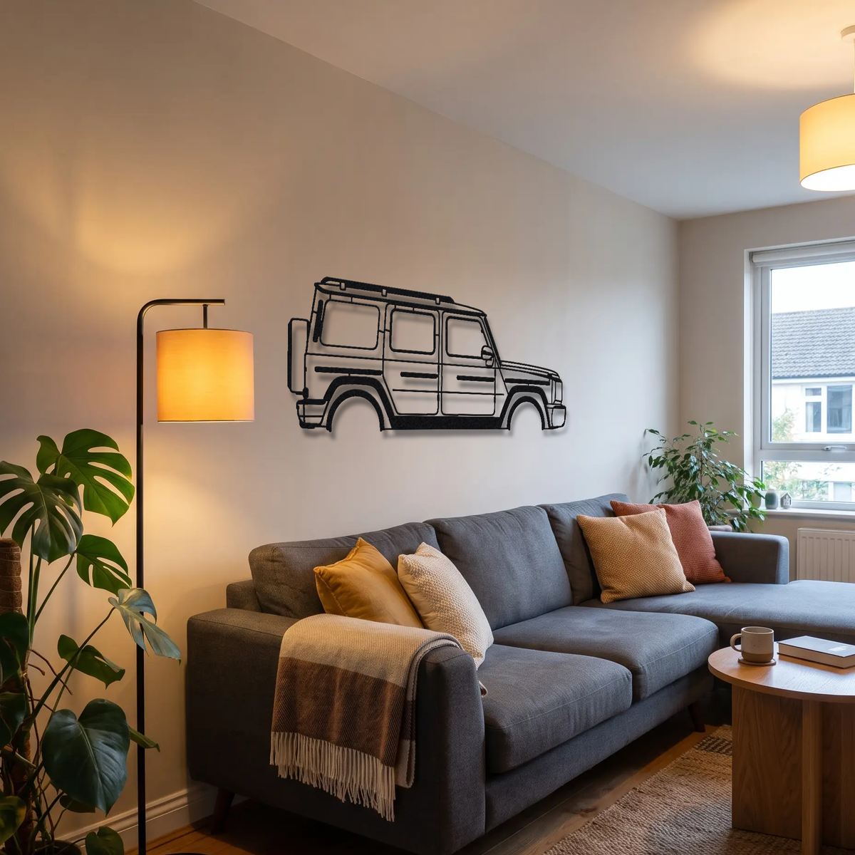 2019- Mercedes-AMG G 63 W463A metal wall art above a sofa in a living room