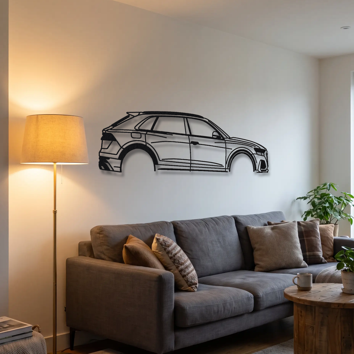 2020- Audi RS Q8 4M metal wall art above a sofa in a living room