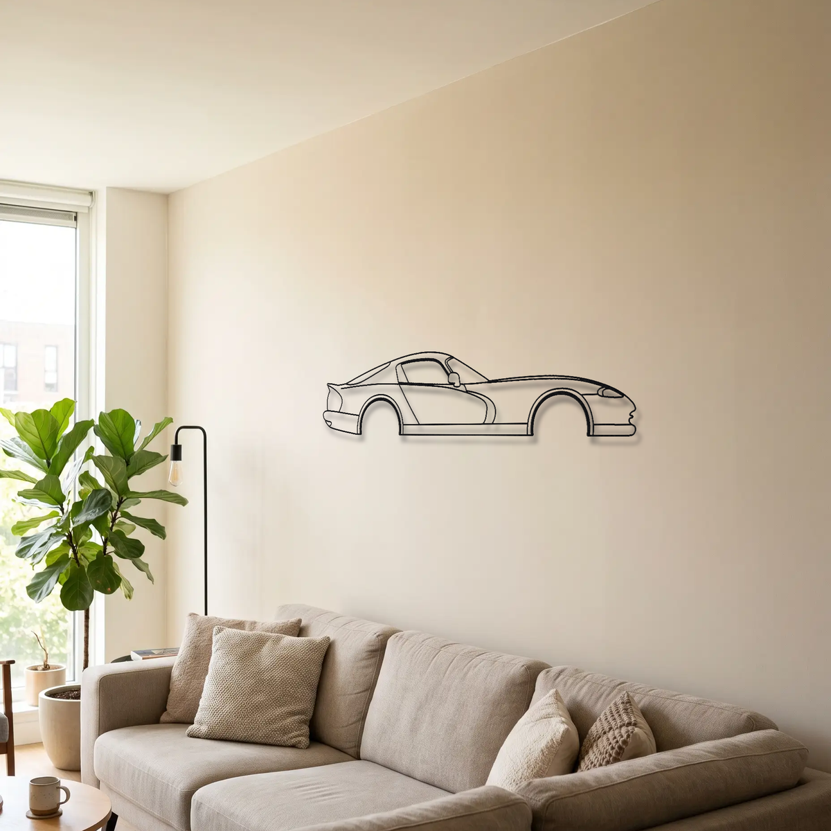 Dodge Viper GTS Gen 2 metal wall art above a sofa in a living room