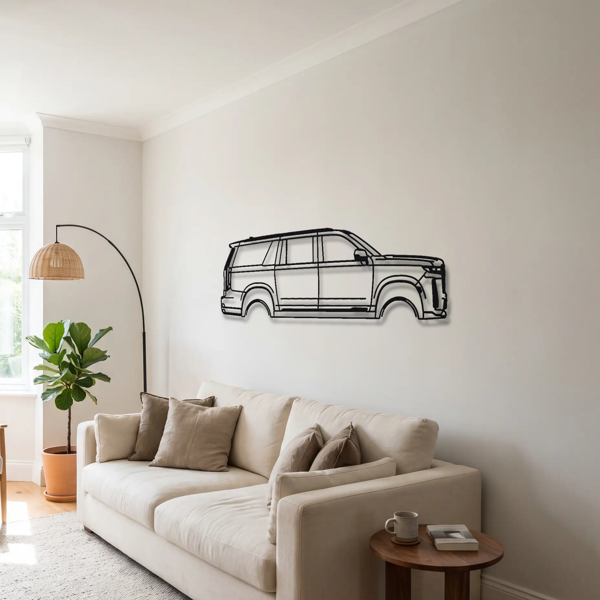 2023- Cadillac Escalade-V GMT1XX metal wall art above a sofa in a living room