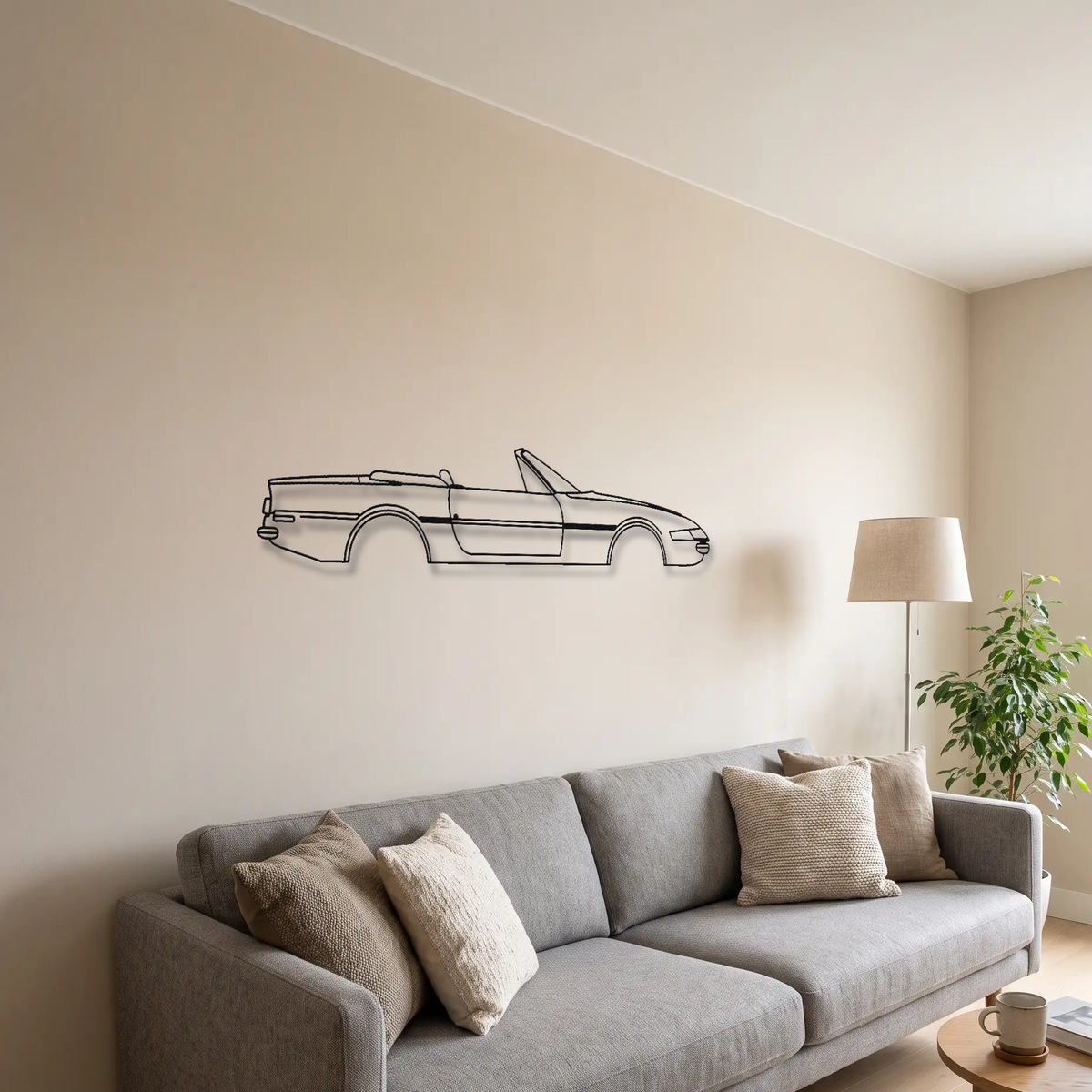 Ferrari 365 GTS/4 Daytona Spider metal wall art above a sofa in a living room