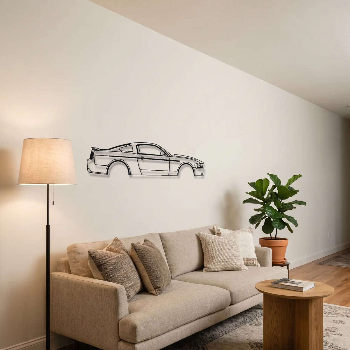 Ford Mustang GT S197 Facelift metal wall art above a sofa in a living room